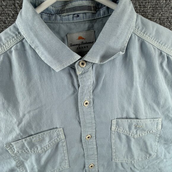 Tommy Bahama Medium Beach Tencel Cotton Hawaiian Blue Long Sleeve Button Up Men - Picture 2 of 16